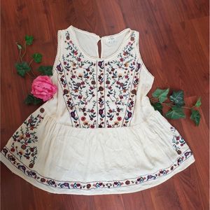 Umgee Cream Blouse with Multicolor Embroidery